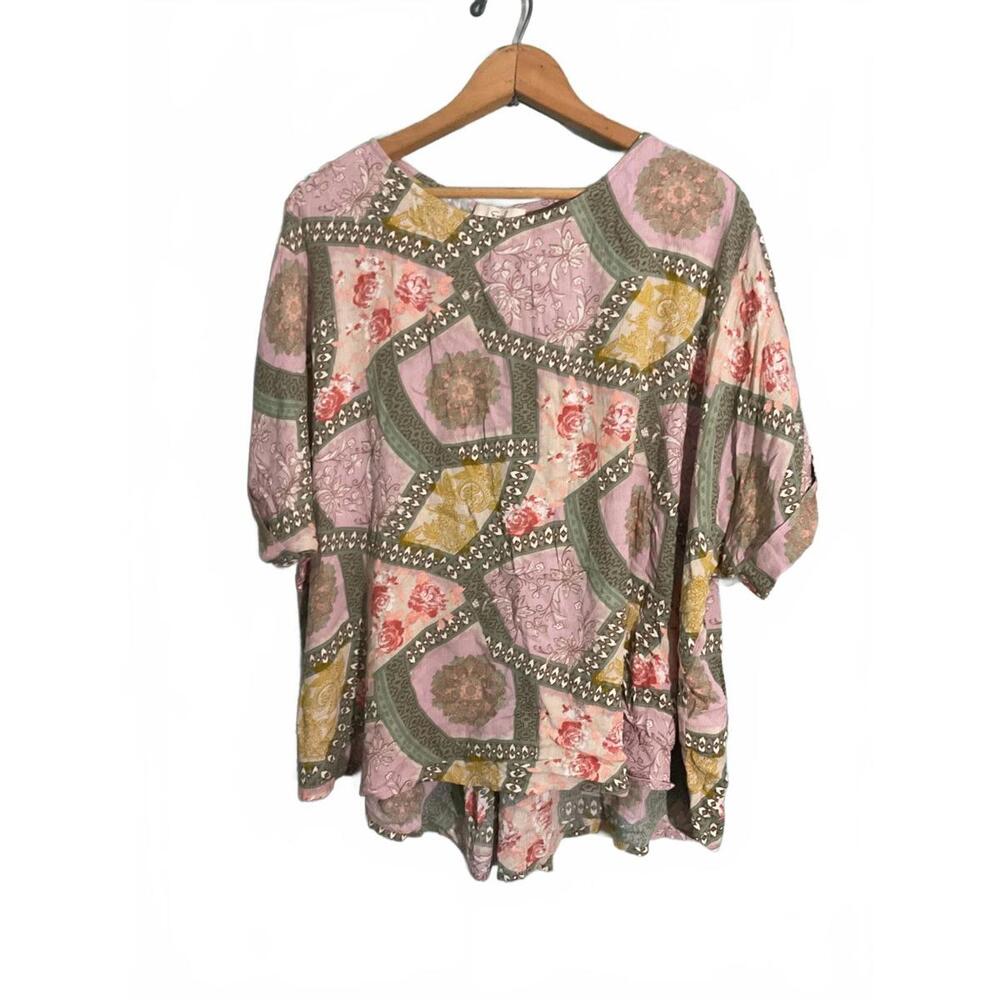 Easel Oversized Women's Patchwork Pattern Blouse … - image 2